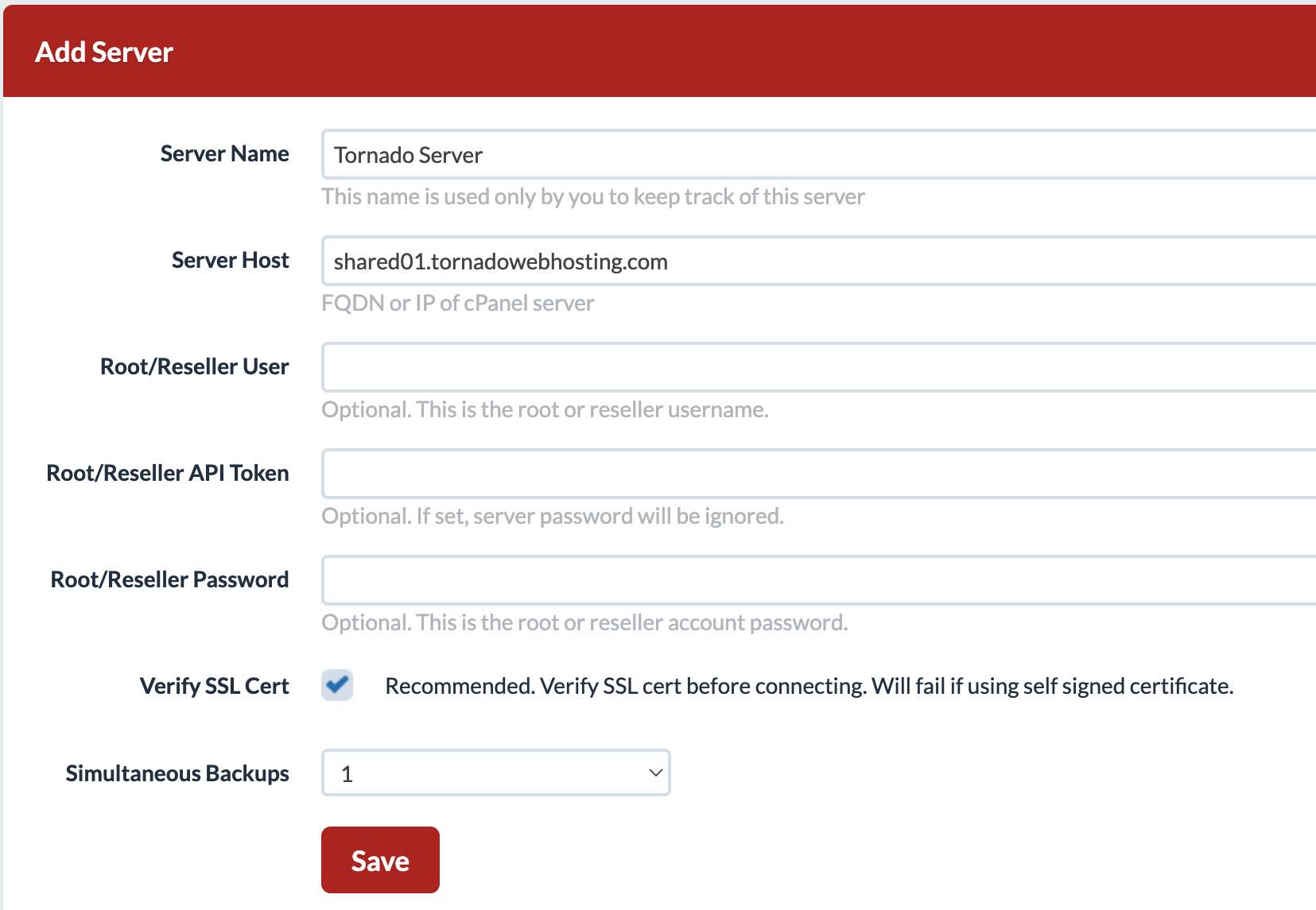 Add server in Tornado Backup